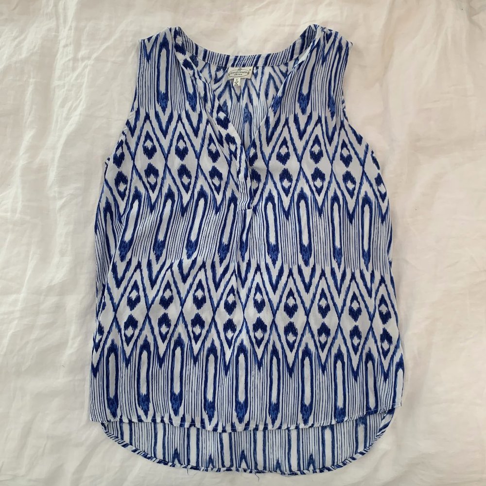 Sleeveless Blue and White Flowy  Blouse